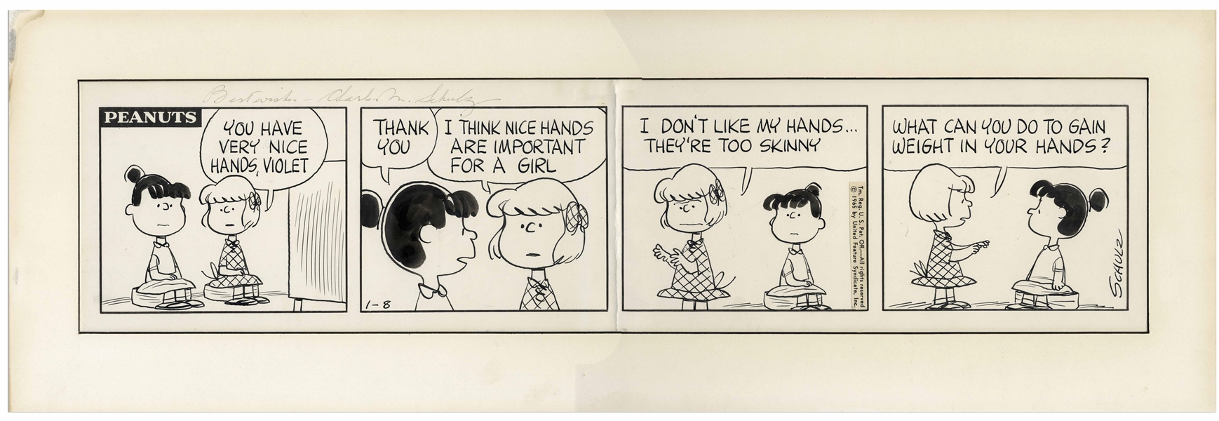 Charles Schulz Hand-Drawn ''Peanuts'' Comic Strip, From 1965 Featuring Violet & Patty